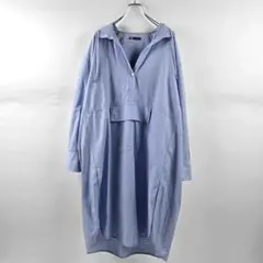 ザラ ストライプ柄フード付シャツワンピース チュニック プルオーバー M ブルー