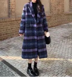 大人気❤️チェック柄ロングコート　オーバーサイズで可愛い秋冬のお出かけに最適