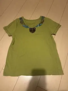 Anna Nicola オリーブグリーン 半袖Tシャツ ビーズ刺繍　チビtのサムネイル