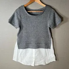 美品【a.v.v】ドッキングニット シャツ レイヤード グレー (S)