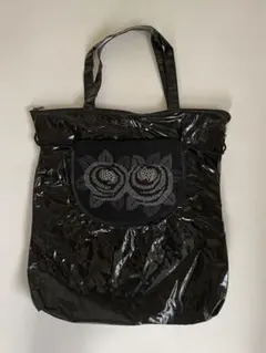 ハンドメイド　ビーズ刺繍入りファスナー付き折りたたみトートバッグ