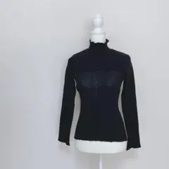 【トリココムデギャルソン】ブラックプリーツ長袖シャツ　ハイネック　黒　レトロ