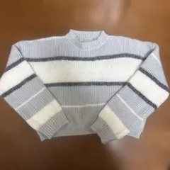 グレー ホワイト ストライプ 長袖ニット