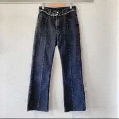 シーイン　デニム　パンツ　ストレート　ブラック　切りっぱなし デニムパンツ