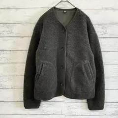 【UNIQLO】ボアカーディガン 緑 M 防寒 秋冬素材 ゆるダボ