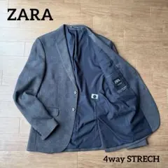 ZARA テーラードジャケット 千鳥 グレンチェック 4WAYストレッチ グレー