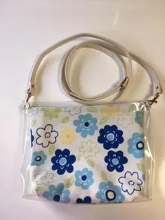 ビニールバッグ　ハンドメイド　新品未使用　水色　花柄
