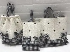 ヌビ　レッスンバッグ　入学　体操服袋　上履き　巾着　ハート　お弁当袋