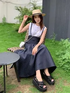 BirthdayBash サスペンダー ドット サロペットスカート