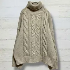 タートルネック ニット セーター ケーブル編み 厚手 ベージュ オーバーサイズ