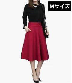 フレアスカート ひざ丈 シンプル 無地 ウエストゴム 通勤 OL オフィス