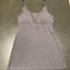 ベルメゾン　カップ付きキャミソール グレー レース　授乳キャミソール