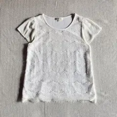 00’s vintageレーストリム付き ホワイト 半袖トップス 組曲