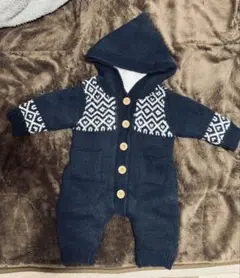 ネイビー 幾何学模様ロンパース 60cm