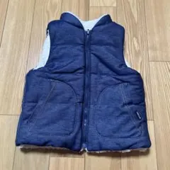 新品☆コムサイズム　紺　デニム調ジャージー×ボア 中綿リバーシブルベスト110㎝
