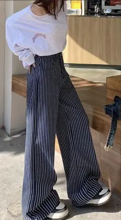 ストライプワイドデニムパンツ