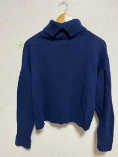 ネイビー タートルネック ニット セットアップ