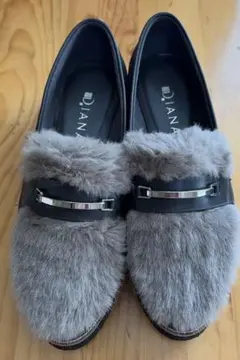 ★美品★DIANA★ファーシューズ★ローファー★スエード★黒★25.5cm★