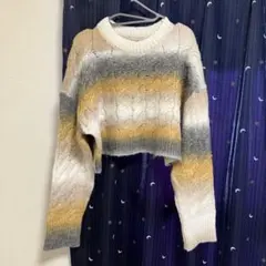 グラデーションニットセーター マルチカラー 長袖 クロップド丈