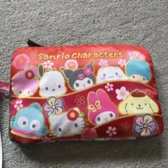 【新品】サンリオ キャラクターズ 総柄 折りたたみボストンバッグ レッド 赤