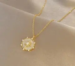 サージカルステンレス 【ラスト1】 ネックレス パールコイン ジルコニアダイヤ