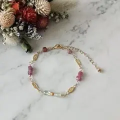 ペリドットとピンクトルマリンのブレスレット