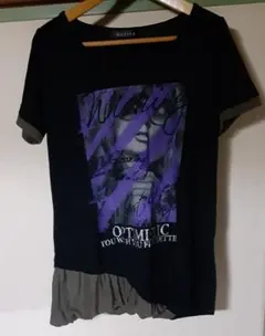 プリント Tシャツ 半袖 黒 紫　大きいサイズ