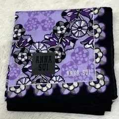 新品未使用　ANNA SUI 花柄ハンカチ 紫/黒 約48cm