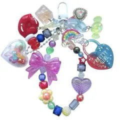 ビーズストラップ カラフル ピンクリボン じゃらじゃらキーホルダー