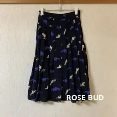ROSE BUD プリーツスカート 動物柄 ネイビー