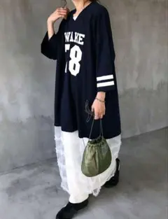 ロゴカットソー　ドッキングレースワンピース