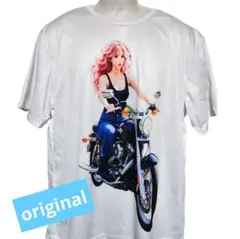 バイクガール プリント Tシャツ 半袖 メンズ