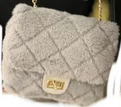 ファー キルティング ショルダーバッグ グレー 水色