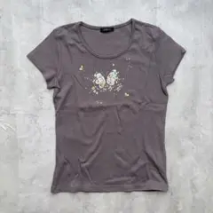 【SAMEDI】蝶々スパンコール刺繍 Tシャツ Lサイズのサムネイル