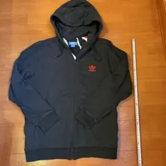 adidas ブラック フルジップ パーカー Oサイズ