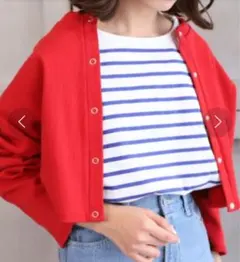 moment+/綿ストレッチリブ スナップボタンショート2WAYカーデ(レッド)