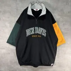 BEN DAVIS カレッジロゴ 刺繍 ハーフジップ 半袖スウェットクレイジーMのサムネイル