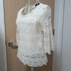 美品 UNITED ARROWS アイボリー レース編み 五分袖 トップス