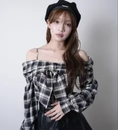 Lipservice オフショルリボンチェックシャツトップス ブラック free