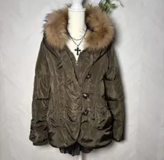 グランジy2k平成ギミック　光沢チャイニーズラクーンファーダウンジャケッ