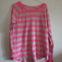 xhilaration 【XL】ピンクグレー ストライプ 長袖Tシャツ