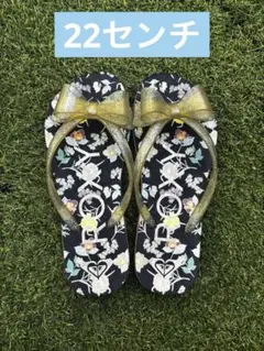 ROXY キッズ ビーチサンダル 花柄 リボン ゴールドのサムネイル