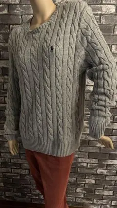 ラルフローレン グレー ケーブルニット編み セーター