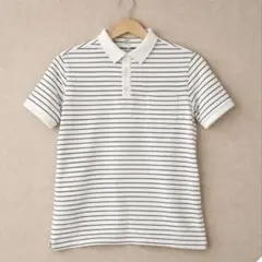 ユニクロ ボーダー ポロシャツ 半袖 ホワイト ネイビー メンズM 美品
