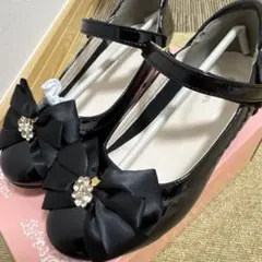 女の子 フォーマルシューズ リボン付き エナメルパンプス 20cm