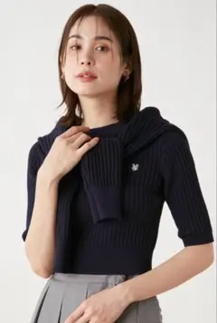 SNIDEL Sustainableパターンリブニットアンサンブル　ネイビーのサムネイル