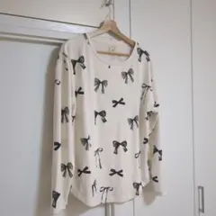 【美品】ジェラートピケ リボン柄 ルームウェア 上下セット