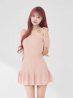 Darich】ロゴケーブルワンショルニットミニワンピース Ivory Free