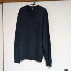 【メンズ】UNIQLO ダークグリーン Vネック ニット