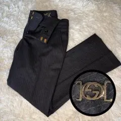 極美品◎GUCCI グッチ ベルベット フレアパンツ 36 ブラック Gロゴ刺繍